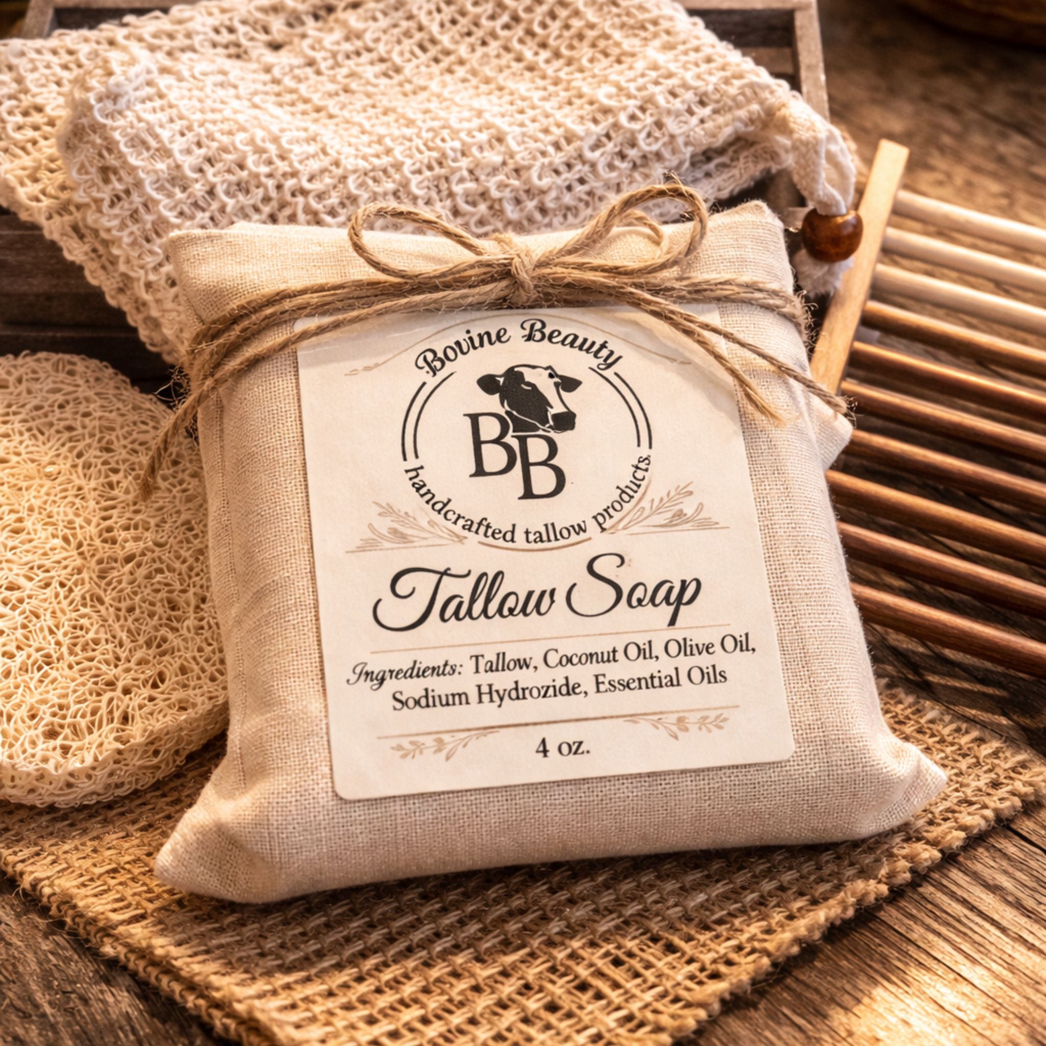 Tallow soap and accessories that come in the soap gift set